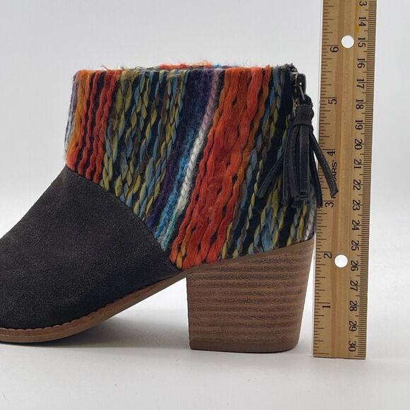 TOMS Ankle Boots Women's 6 Chocolate Brown Leila Suede Shoes Striped Tassel EUC - Picture 11 of 16
